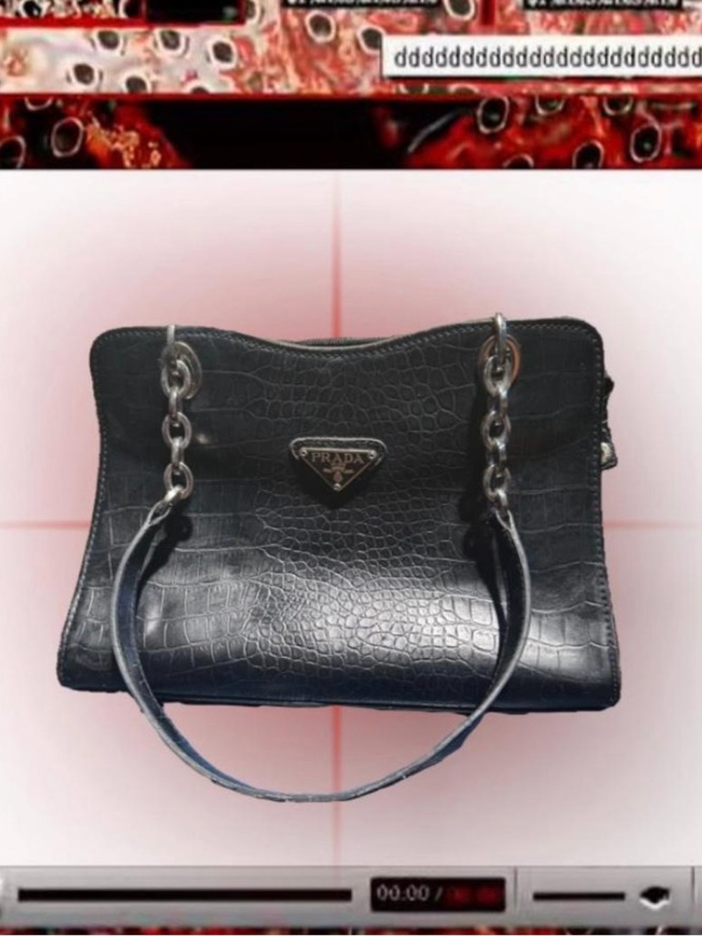 Prada Black Croc-Embossed Shoulder Bag with Chain Handles